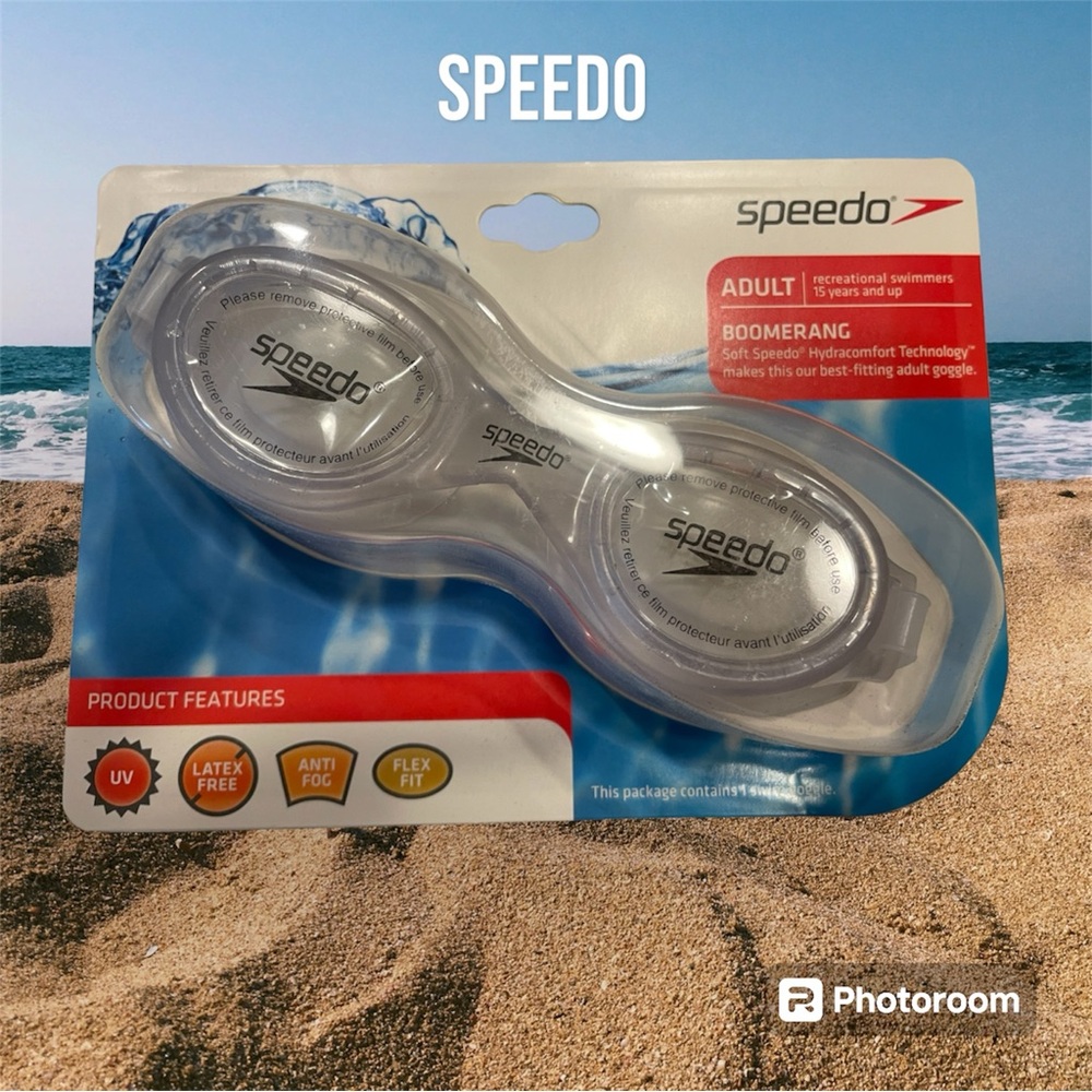 NWT. Speedo Boomerang Adult Swim Goggles.Flexfit Frame. UV Protection. Age 14+.